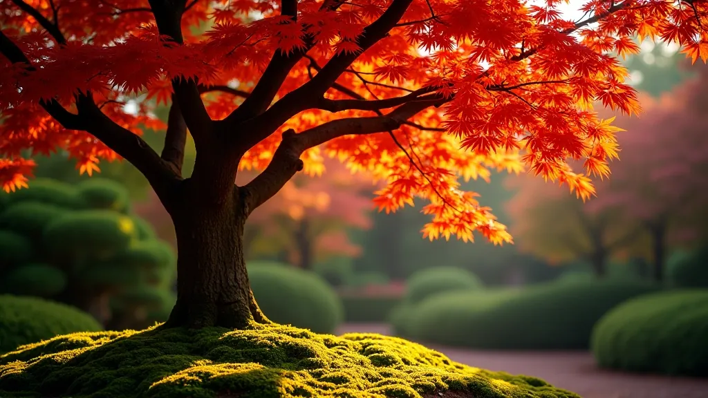 Japanese maple tree with delicate branches and foliage in garden setting