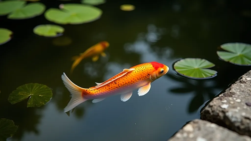 Colorful koi fish swimming in traditional Japanese garden pond